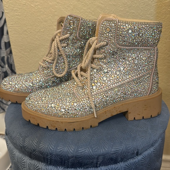 Betsy Johnson embellished sparkle combat boots - Picture 3 of 6